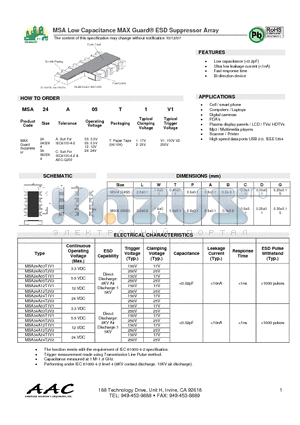 MSA24A05T2V2 datasheet - MSA Low Capacitance MAX Guard^ ESD Suppressor Array