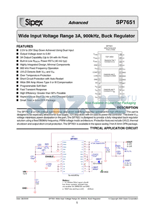 SP7651 datasheet - Wide Input Voltage Range 3A, 900kHz, Buck Regulator