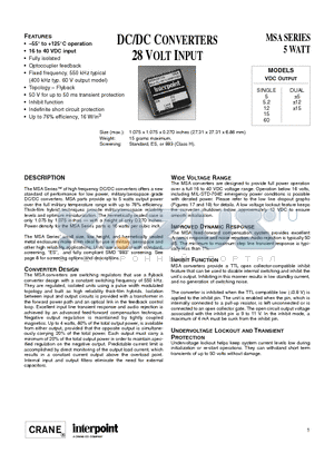 MSA2805D datasheet - DC/DC CONVERTERS 28 VOLT INPUT