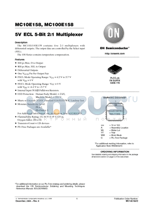 MC100E158FNG datasheet - 5V ECL 5-Bit 2:1 Multiplexer