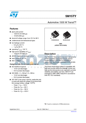 SM15TY datasheet - Automotive 1500 W Transil