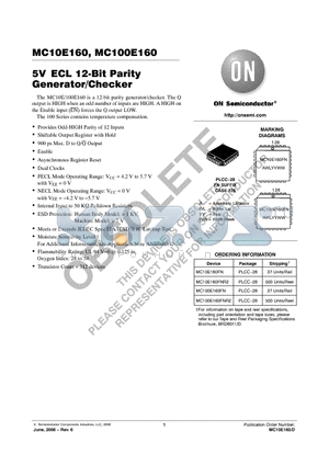 MC100E160 datasheet - 5V ECL 12-Bit Parity Generator/Checker