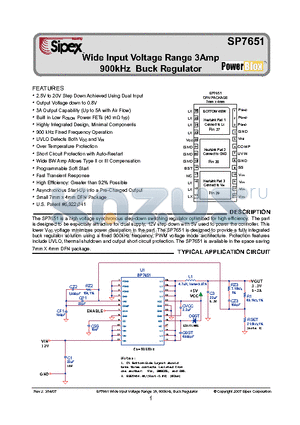 SP7651ER datasheet - Wide Input Voltage Range 3Amp 900kHz Buck Regulator
