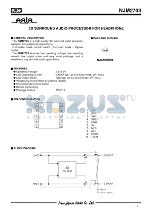 NJM2703RB2 datasheet - 3D SURROUND AUDIO PROCESSOR FOR HEADPHONE