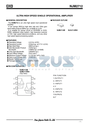 NJM2712 datasheet - ULTRA HIGH SPEED SINGLE OPERATIONAL AMPLIFIER