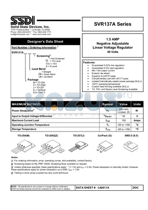 SVR137AZUBTXV datasheet - 1.5 AMP Negative Adjustable Linear Voltage Regulator 40 Volts
