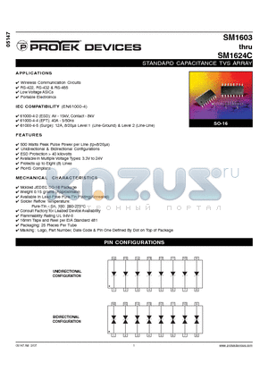 SM1603 datasheet - STANDARD CAPACITANCE TVS ARRAY