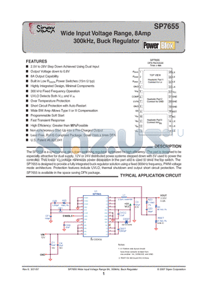 SP7655 datasheet - Wide Input Voltage Range, 8Amp 300kHz, Buck Regulator