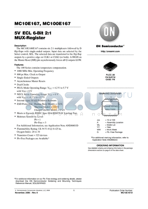 MC100E167FN datasheet - 5V ECL 6-Bit 2:1 MUX-Register