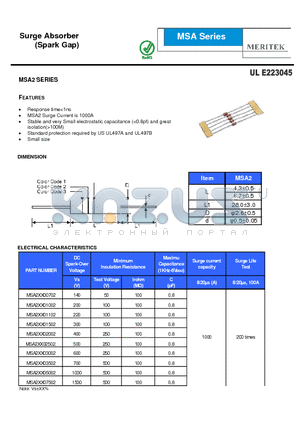 MSA2XX03002 datasheet - Surge Absorber (Spark Gap)