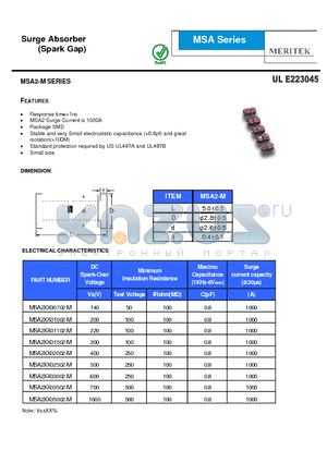 MSA2XX03002-M datasheet - Surge Absorber (Spark Gap)