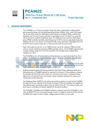 PCA9622 datasheet - 16-bit Fm I2C-bus 100 mA 40 V LED driver