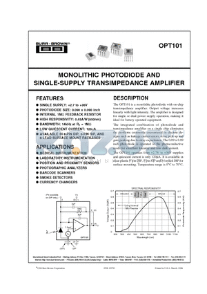 OPT101P datasheet - MONOLITHIC PHOTODIODE AND SINGLE-SUPPLY TRANSIMPEDANCE AMPLIFIER