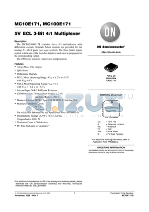 MC100E171FNR2 datasheet - 5V ECL 3-Bit 4:1 Multiplexer