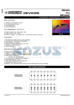 SM1603-LF-T7 datasheet - STANDARD CAPACITANCE TVS ARRAY