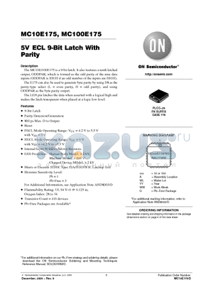 MC100E175FNR2G datasheet - 5V ECL 9-Bit Latch With Parity