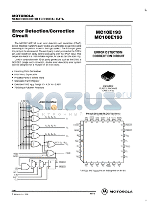 MC100E193 datasheet - ERROR DETECTION/ CORRECTION CIRCUIT