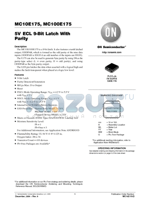 MC100E175 datasheet - 5V ECL 9-Bit Latch With Parity