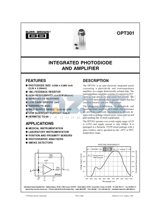OPT301 datasheet - INTEGRATED PHOTODIODE AND AMPLIFIER