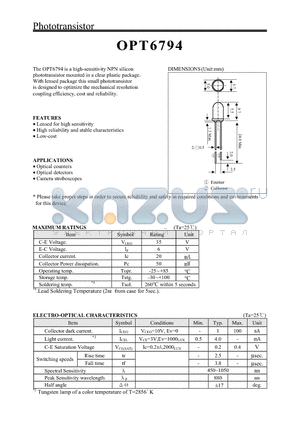 OPT6794 datasheet - Phototransistor