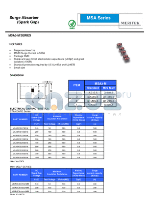 MSA3XX00702-MM datasheet - Surge Absorber (Spark Gap)