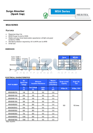 MSA3XX01002 datasheet - Surge Absorber (Spark Gap)