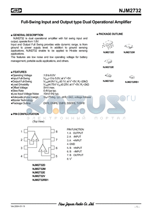 NJM2732V datasheet - Full-Swing Input and Output type Dual Operational Amplifier