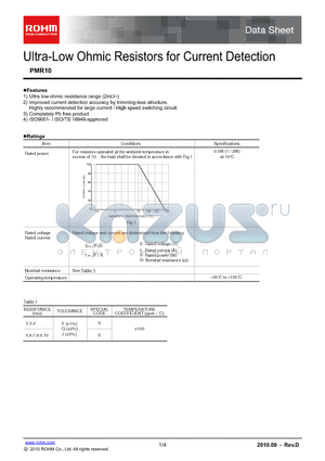 PMR10EZPFU4L00 datasheet - Ultra-Low Ohmic Resistors for Current Detection