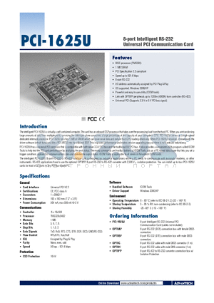 OPT8C datasheet - 8-port Intelligent RS-232 Universal PCI Communication Card