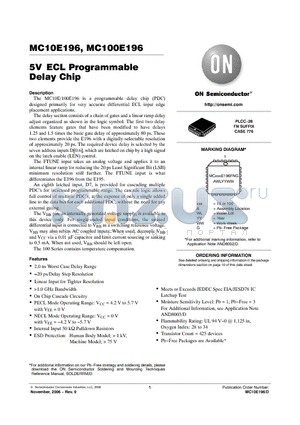 MC100E196FNG datasheet - 5V ECL Programmable Delay Chip