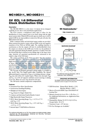 MC100E211FNR2 datasheet - 5V ECL 1:6 Differential Clock Distribution Chip