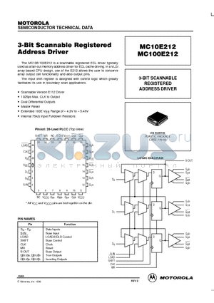 MC100E212 datasheet - 3-BIT SCANNABLE REGISTERED ADDRESS DRIVER