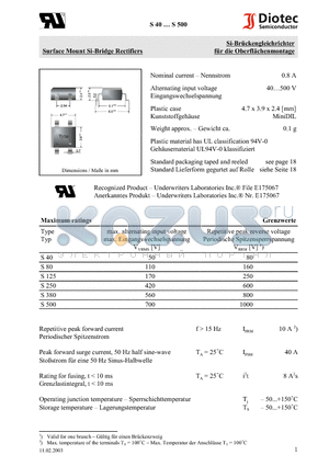 S80 datasheet - Surface Mount Si-Bridge Rectifiers