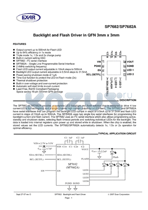 SP7682 datasheet - Backlight and Flash Driver in QFN 3mm x 3mm