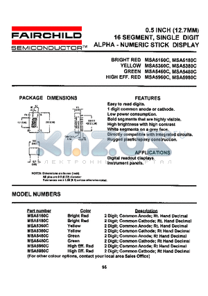 MSA5180C datasheet - 0.5 INCH (12.7MM) 16 SEGMENT, SINGLE DIGIT ALPHA - NUMERIC STICK DISPLAY