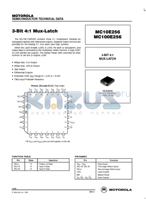 MC100E256 datasheet - 3-BIT 4:1 MUX-LATCH