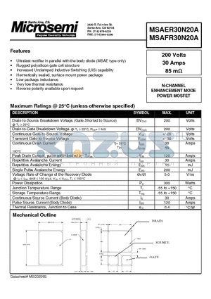 MSAER30N20A datasheet - N-CHANNEL ENHANCEMENT MODE POWER MOSFET