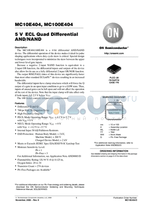 MC100E404FNG datasheet - 5 V ECL Quad Differential AND/NAND