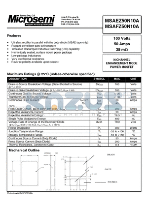 MSAEZ50N10A datasheet - N-CHANNEL ENHANCEMENT MODE POWER MOSFET