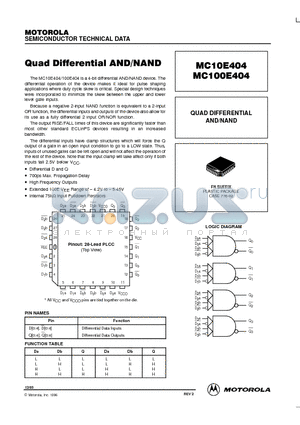 MC100E404FNR2 datasheet - QUAD DIFFERENTIAL AND/NAND