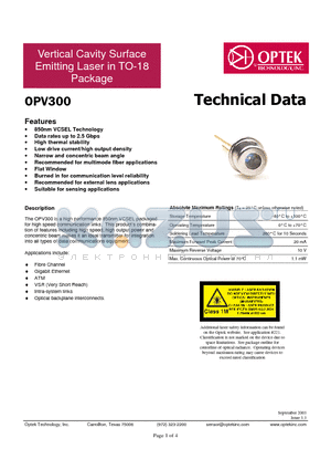 OPV300 datasheet - Technical Data