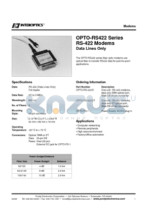 OPTO-RS422 datasheet - optical fiber to transfer
