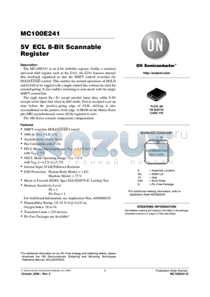 MC100E241FNR2G datasheet - 5V ECL 8-Bit Scannable Register