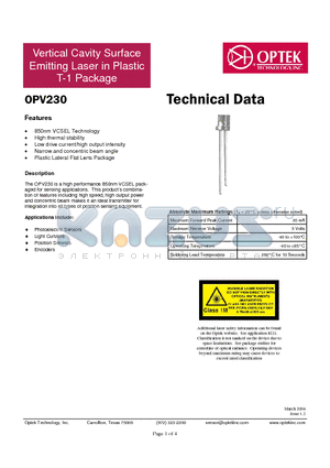 OPV230 datasheet - Technical Data