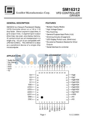 SM16312 datasheet - VFD CONTROLLER /DRIVER