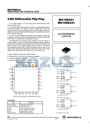 MC100E431FNR2 datasheet - 3-BIT DIFFERENTIAL FLIP-FLOP