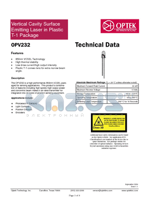 OPV232 datasheet - Technical Data