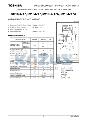 SM16GZ47A datasheet - AC POWER CONTROL APPLICATIONS