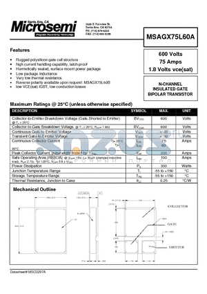 MSAGX75L60A datasheet - N-CHANNEL INSULATED GATE BIPOLAR TRANSISTOR