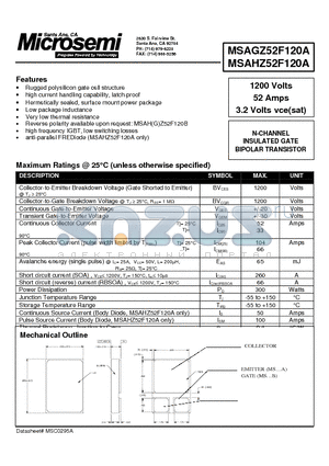 MSAGZ52F120A datasheet - N-CHANNEL INSULATED GATE BIPOLAR TRANSISTOR